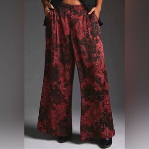 Anthropologie Red and Black Wide Leg Pant